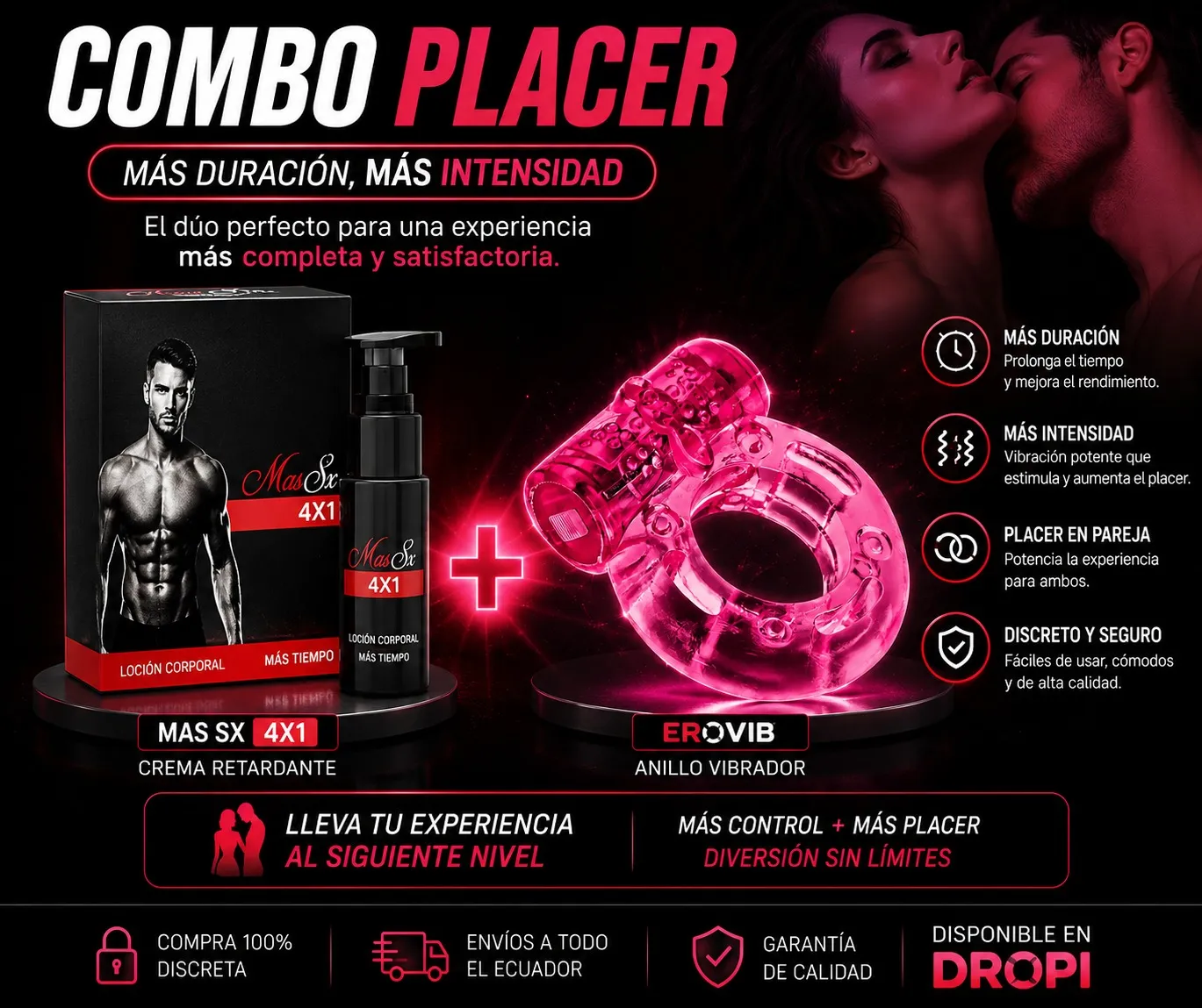 Combo Anillo Erovib Mas Sex 4x1 Crema